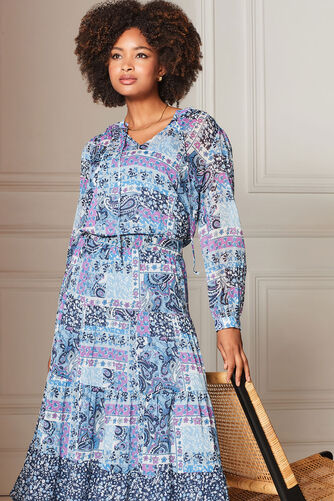 Long Sleeve Patchwork Print Blouse with Cami